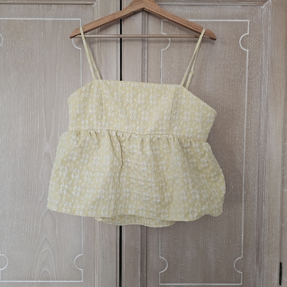 Soly Hux Butter Yellow Embroidered Baby Doll Peplum Tank Top Size XXL - Picture 1 of 4